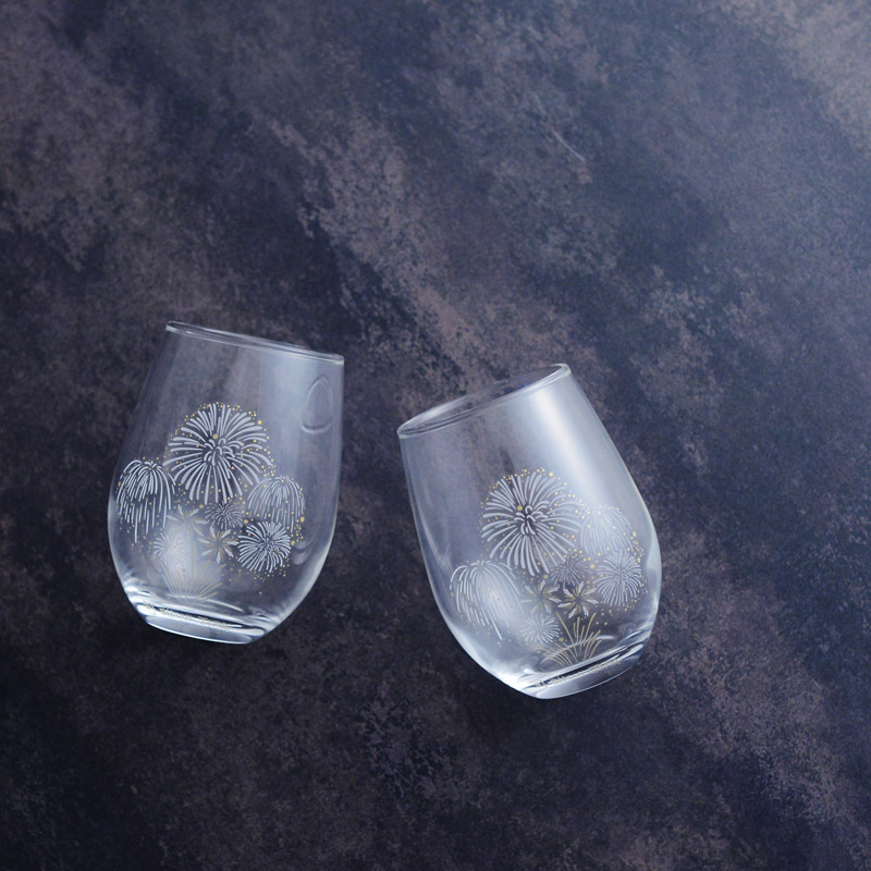 温度でパッと色づく 冷感花火フリーグラスペアセット - 京王