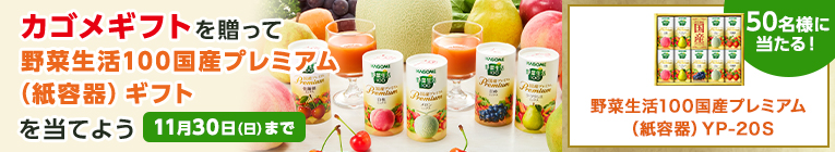 カゴメギフトを贈って野菜生活100国産プレミアム（紙容器）ギフトを当てよう 11月30日(日)まで 50名様に当たる!カゴメ 野菜生活国産プレミアム（紙容器）YP-20S
