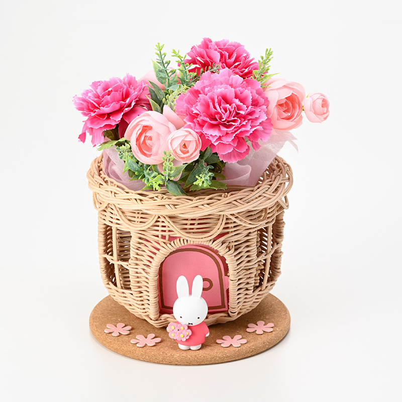 おかえりお家ラタンバスケット アートフラワーアレンジ