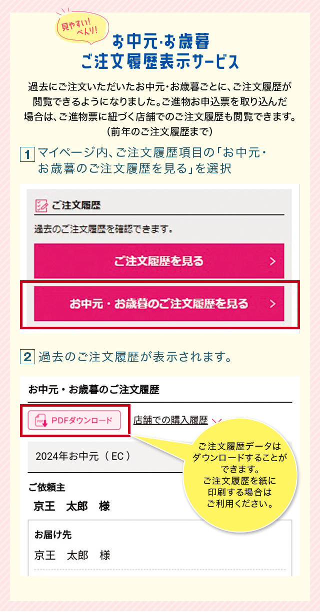 お中元・お歳暮ご注文履歴表示サービス