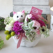 【母の日】[パルク・フローラル]キャット入りカーネーションバスケットアレンジ