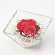【母の日】[リッシュドフルール]レンデフロール(スクエアガラスドライフラワー)（レッド）