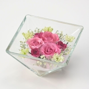 【母の日】[リッシュドフルール]レンデフロール(スクエアガラスドライフラワー)（ピンク）