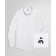 [ブルックス ブラザーズ]ノンアイロン オックスフォードシャツ(ホワイト)×カフス ブランドロゴオリジナル刺繍　チャコールグレー