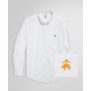 [ブルックス ブラザーズ]ノンアイロン オックスフォードシャツ(ホワイト)×カフス ブランドロゴオリジナル刺繍　イエローゴールド