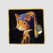 [CAT ART]シェニール織タオルハンカチ 名画シリーズ 真珠の耳飾りのネコ