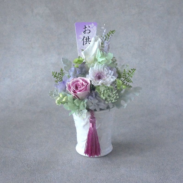 お供え花　造花　白&紫薔薇