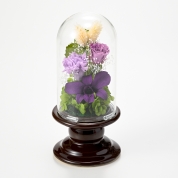 [リッシュドフルール]仏花プリザーブドフラワー パープル(ガラスドーム)
