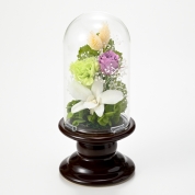 [リッシュドフルール]仏花プリザーブドフラワー ホワイト(ガラスドーム)　