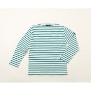 [SAINT JAMES/セントジェームス]OUESSANT ウェッソン ボートネック カットソー　NEIGE/EMERAUDE(ホワイト/エメラルド)