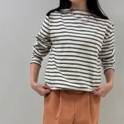 [SAINT JAMES/セントジェームス]OUESSANT ウェッソン ボートネック カットソー　キナリ/チャコールグレー　