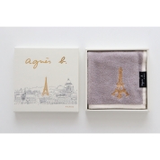 [アニエスベー]大判 タオルハンカチ スパンコール エッフェル塔(001399-0001)　ホワイト