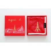 [アニエスベー]大判 タオルハンカチスパンコール エッフェル塔(001399-0001)　レッド