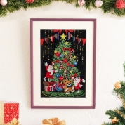 ［ホットマン］シェニールクリスマスツリー/カベカケ（額付）　レッド