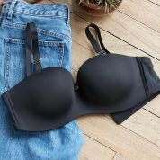 [GlamourPrincess]ストラップレスハーフカップブラ　ブラック　