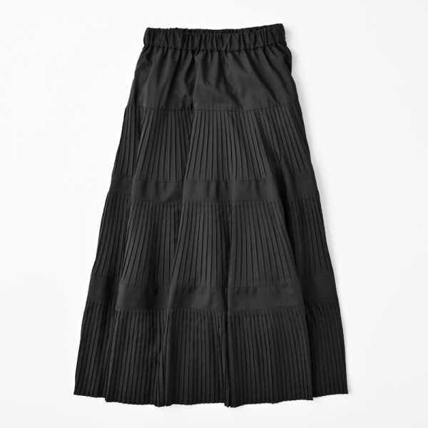 Dignite collier/ディニテコリエ]3段プリーツスカート（ブラック