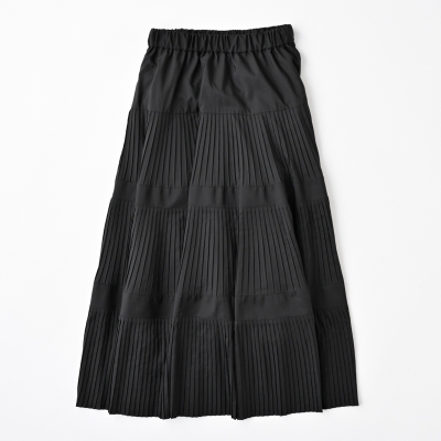 Dignite collier/ディニテコリエ]3段プリーツスカート（ブラック