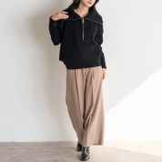 【SALE】[EUCLAID]ハーフジップニットプルオーバー　ブラック