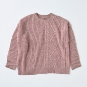 【SALE】[Donnez-Moi]えりステッチ編柄切替ニット　ピンク