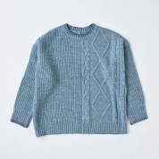 【SALE】[Donnez-Moi]えりステッチ編柄切替ニット　ブルー
