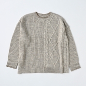 【SALE】[Donnez-Moi]えりステッチ編柄切替ニット　ベージュ