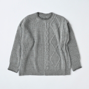 【SALE】[Donnez-Moi]えりステッチ編柄切替ニット　グレー