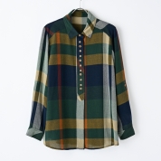 【SALE】[Noa-ge]T/R先染め格子ブラウス　グリーン