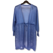 【SALE】[Noa-ge]透かし編みロングニットカーディガン<121-5398-8090>ブルー　