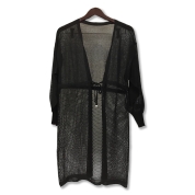 【SALE】[Noa-ge]透かし編みロングニットカーディガン<121-5398-8090>ブラック　