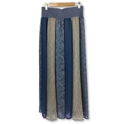 【SALE】[Noa-ge]異素材切り替えスカート<127-5201-9471>ブルー　