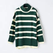 【京王エコ活セレクション】[Noa-ge]ボーダー柄ニット　グリーン