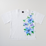 [京都 手描き友禅 碧]レディース 鉄線ゆったりTシャツ　白