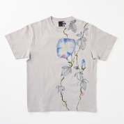 [京都 手描き友禅 碧]レディース 朝顔 Tシャツ　ライトグレー