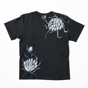 [京都 手描き友禅 碧]メンズ 月下美人 Tシャツ　黒