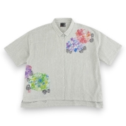 [京都 手描き友禅 碧]レディース　紫陽花　綿麻シャツ　グリーン