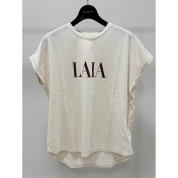 [MICA＆DEAL/マイカ＆ディール]"LAIA"ロゴヘムラウンドT-shirt　ライトベージュ(0126209101)　