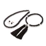 【SALE】[モンビジュウ]SV製ジェットセット（ネックレス・イヤリング・念珠）