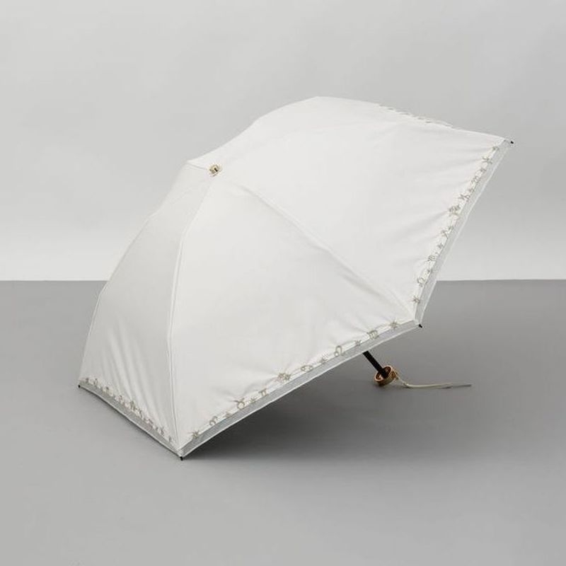 刺繍縁オーガンジー晴雨兼用(折り畳み・ミニ傘) 1BH 27746 80(クリーム)