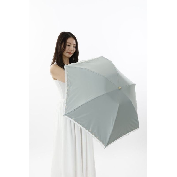 ビューランス]刺繍縁オーガンジー晴雨兼用(折り畳み・ミニ傘) 1BH
