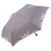 [シノワズリーモダン京都]ジュエル刺繍コンパクトミニ折りたたみ晴雨兼用日傘　ブラウンムーン