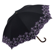 [シノワズリーモダン京都]マーブル刺繍かわず張り晴雨兼用ショート長日傘　ブラック