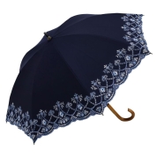 [シノワズリーモダン京都]マーブル刺繍かわず張り晴雨兼用ショート長日傘　ネイビー