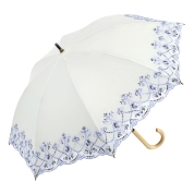 [シノワズリーモダン京都]マーブル刺繍かわず張り晴雨兼用ショート長日傘　ホワイト×ブルー