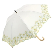 [シノワズリーモダン京都]マーブル刺繍かわず張り晴雨兼用ショート長日傘　ホワイト×イエロー