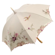 [シノワズリーモダン京都]花鳥刺繍かわず張り晴雨兼用長日傘　モカ