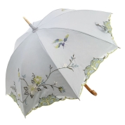 [シノワズリーモダン京都]花鳥刺繍かわず張り晴雨兼用長日傘　ライトグレー