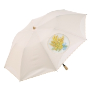 [シノワズリーモダン京都]ミモザオーガンジーカットワーク刺繍かわず張り晴雨兼用ショート折りたたみ日傘　ベージュ