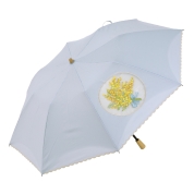 [シノワズリーモダン京都]ミモザオーガンジーカットワーク刺繍かわず張り晴雨兼用ショート折りたたみ日傘　ライトブルー