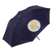 [シノワズリーモダン京都]ミモザオーガンジーカットワーク刺繍かわず張り晴雨兼用ショート折りたたみ日傘　ネイビー