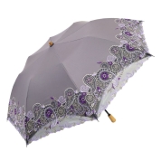 [シノワズリーモダン京都]更紗ペイズリー刺繍ショート折たたみ晴雨兼用日傘　グレー
